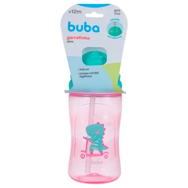 Garrafinha Buba Dino Patinete Rosa 12+ Meses com Canudo 400ml