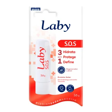 Protetor Labial Laby S.O.S Regenerador FPS15 3,6g Blister Frente