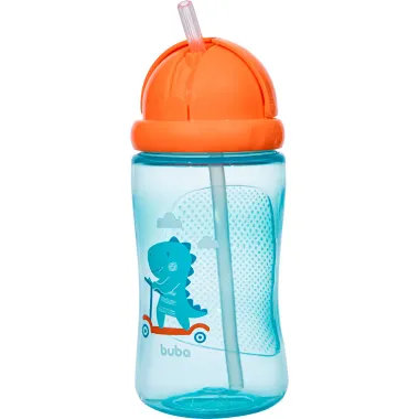 Garrafinha Buba Dino Patinete Azul 12+ Meses com Canudo 400ml