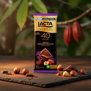 Chocolate Lacta Intense Meio Amargo 40% Cacau Avel&atilde; e Crocante de Cacau 85g