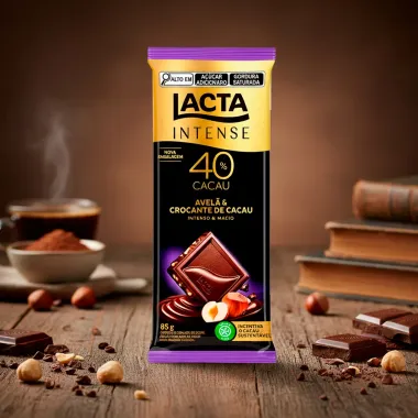 Chocolate Lacta Intense Meio Amargo 40% Cacau Avel&atilde; e Crocante de Cacau 85g