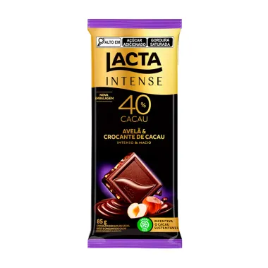 Chocolate Lacta Intense Meio Amargo 40% Cacau Avel&atilde; e Crocante de Cacau 85g