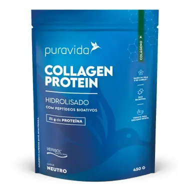 Collagen Protein Puravida Hidrolisado com 21g de Proteína Neutro 450g Sachê