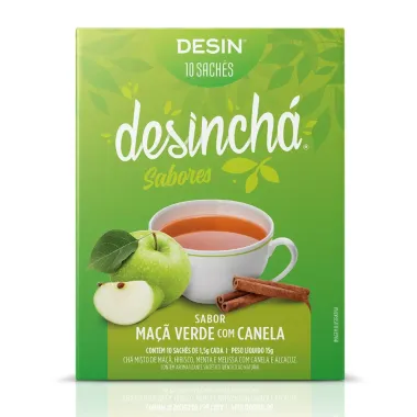 Chá Desinchá Sabores Maçã Verde e Canela 10 Sachês com 1,5g Cada