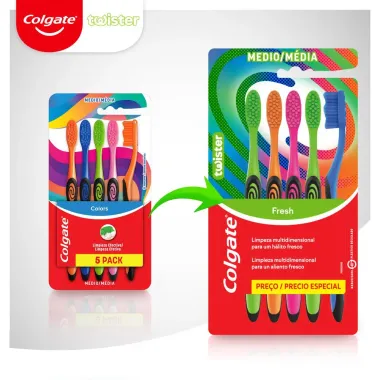 Escova Dental Colgate Colors Pack Família Média com 5 Unidades