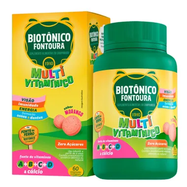 Suplemento Alimentar Biotônico Fontoura Multivitamínico Morango com 60 Comprimidos Mastigáveis