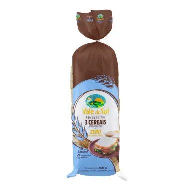 Pão de Forma Vale do Sol 3 Cereais Zero Açúcar e Zero Lactose 400g