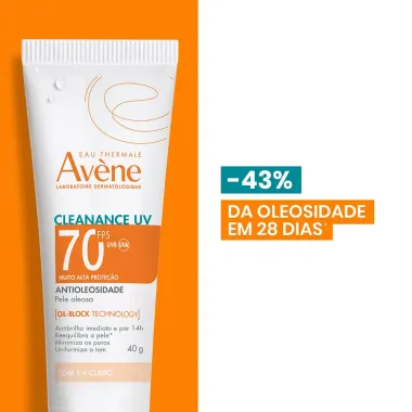 Protetor Solar Av&egrave;ne Cleanance UV FPS70 Tom 1 Claro 40g