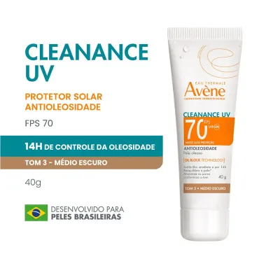 Protetor Solar Av&egrave;ne Cleanance UV FPS70 Tom 3 M&eacute;dio Escuro 40g