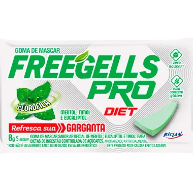 Chiclete Freegells Pro Diet Mentol, Timol e Eucaliptol com Clorofila 8g