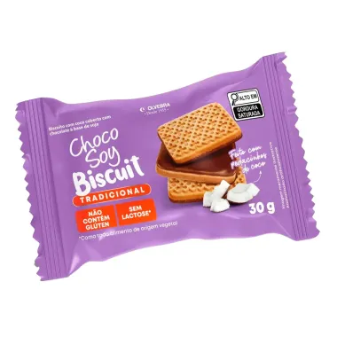 Choco Soy Biscuit Tradicional Biscoito com Coco Coberto com Chocolate 30g