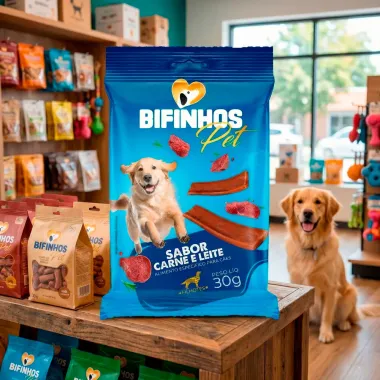 Bifinhos Pet para C&atilde;es Filhotes Sabor Carne e Leite 30g