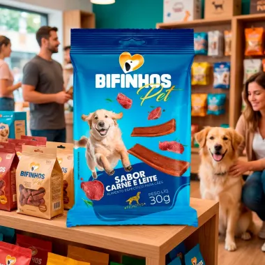 Bifinhos Pet para C&atilde;es Filhotes Sabor Carne e Leite 30g
