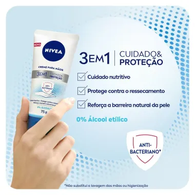Creme para M&atilde;os Nivea 3 em 1 A&ccedil;&atilde;o Antibacteriana 75g