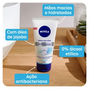 Creme para M&atilde;os Nivea 3 em 1 A&ccedil;&atilde;o Antibacteriana 75g
