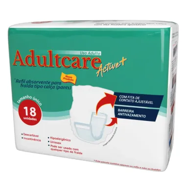 Refil Absorvente Adultcare Active+ para Fralda Tipo Calça Tamanho Único 18 Unidades Descartáveis