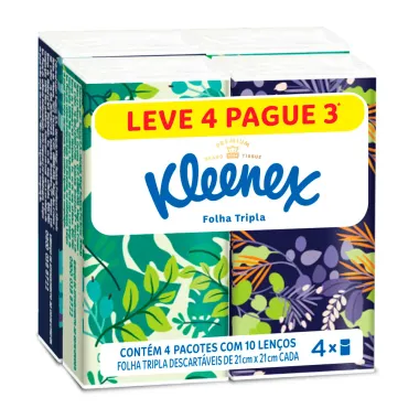 Lenço de Papel Kleenex Premium Folha Tripla Leve 4 Pague 3 Unidades