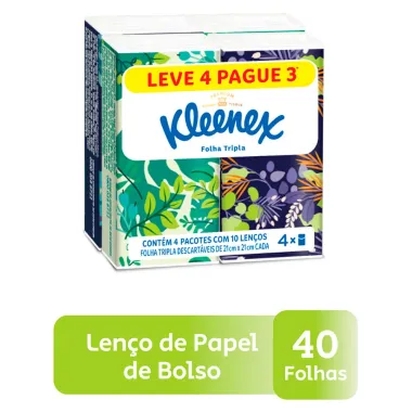 Len&ccedil;o de Papel Kleenex Premium Folha Tripla Leve 4 Pague 3 Unidades