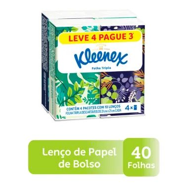 Len&ccedil;o de Papel Kleenex Premium Folha Tripla Leve 4 Pague 3 Unidades