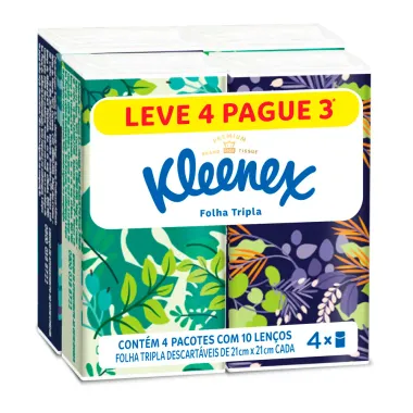Len&ccedil;o de Papel Kleenex Premium Folha Tripla Leve 4 Pague 3 Unidades