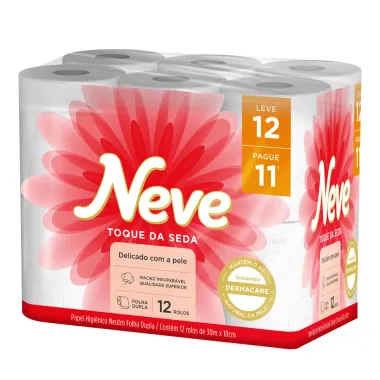 Papel Higiênico Neve Toque da Seda Neutro Folha Dupla 30m Leve 12 Pague 11 Unidades