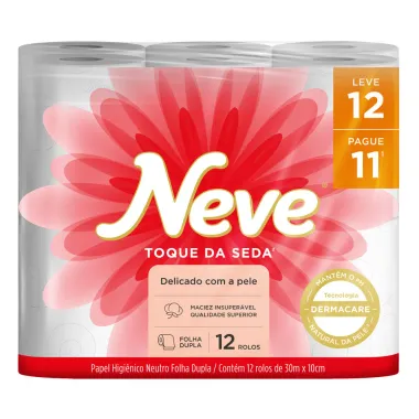 Papel Higiênico Neve Toque da Seda Neutro Folha Dupla 30m Leve 12 Pague 11 Unidades