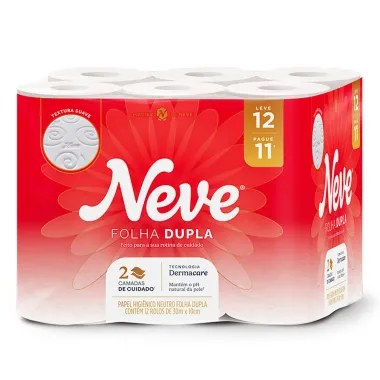 Papel Higi&ecirc;nico Neve Toque da Seda Neutro Folha Dupla 30m Leve 12 Pague 11 Unidades