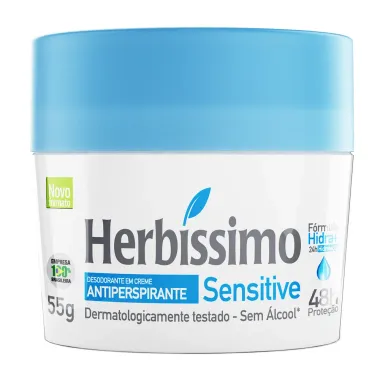 Desodorante em Creme Herbíssimo Sensitive Antiperspirante 48h sem Álcool 55g