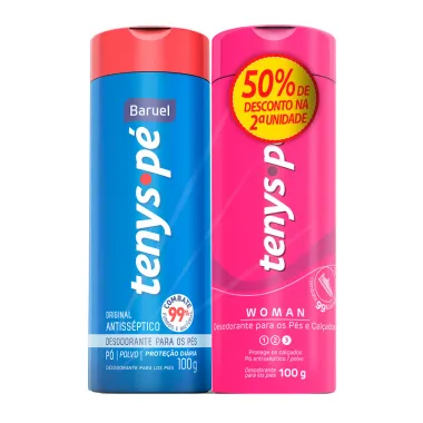 Tenys Pé Baruel Original Talco 100g e Tenys Pé Baruel Woman Talco 100g 50% de Desconto na 2° Unidade 100g