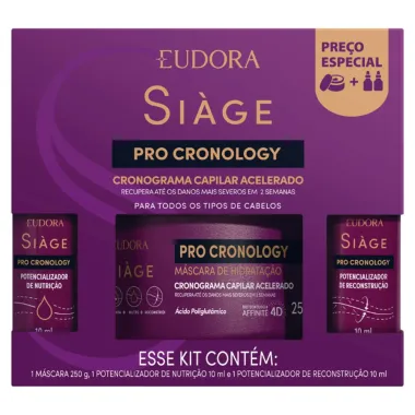 Eudora Siàge Pro Cronology Máscara de Hidratacao 250g, Potencializador de Nutrição 10ml e Potencializador de Reconstrução 10ml