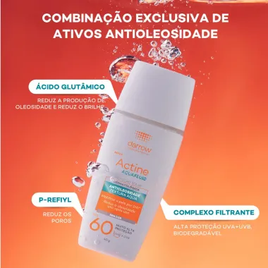 Protetor Solar Actine Aquafluid FPS 60 Tom 1.5 Claro/M&eacute;dio 40g