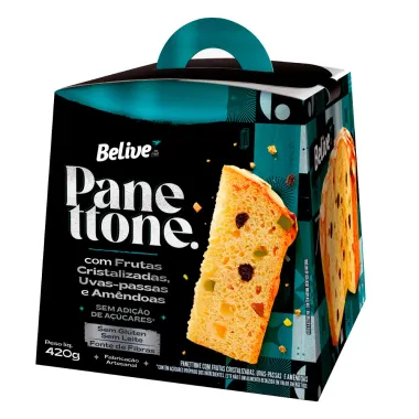 Panettone Belive Frutas Cristalizadas Uva Passas com Amêndoas 420g