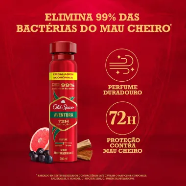 Desodorante Old Spice Adventure Valentia e Madeira Spray Antitranspirante 200ml Embalagem Econômica