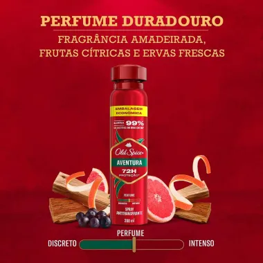 Desodorante Old Spice Adventure Valentia e Madeira Spray Antitranspirante 200ml Embalagem Econômica
