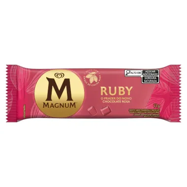 Sorvete Kibon Magnum Ruby Sabor Framboesa e Chocolate Branco Coberto com Chocolate Rubi 71g