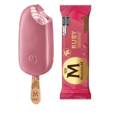 Sorvete Kibon Magnum Ruby Sabor Framboesa e Chocolate Branco Coberto com Chocolate Rubi 71g