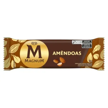 Sorvete Kibon Magnum Sabor Baunilha Coberto com Chocolate ao Leite E Amêndoas 72g