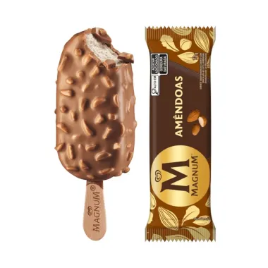 Sorvete Kibon Magnum Sabor Baunilha Coberto com Chocolate ao Leite E Amêndoas 72g