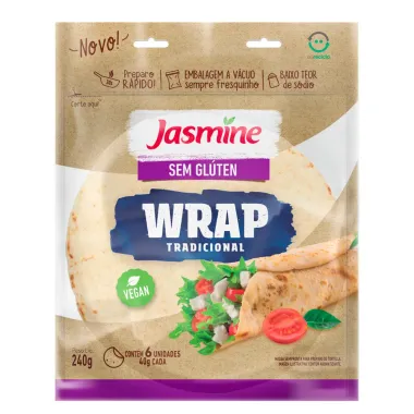 Massa Tortilha Wrap Jasmine Tradicional Sem Gluten Vegan 240g Sachê