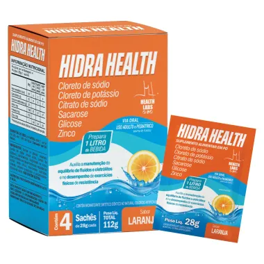 Hidra Health Suplemento Alimentar em P&oacute; Health Labs Sabor Laranja com 4 Sach&ecirc;s de 28g cada