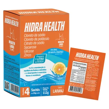 Hidra Health Suplemento Alimentar em P&oacute; Health Labs Sabor Laranja com 4 Sach&ecirc;s de 28g cada