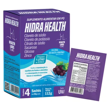 Hidra Health Suplemento Alimentar em P&oacute; Health Labs Sabor Uva com 4 Sach&ecirc;s de 28g cada