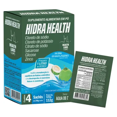 Hidra Health Suplemento Alimentar em P&oacute; Health Labs Sabor &Aacute;gua de Coco com 4 Sach&ecirc;s de 28g cada
