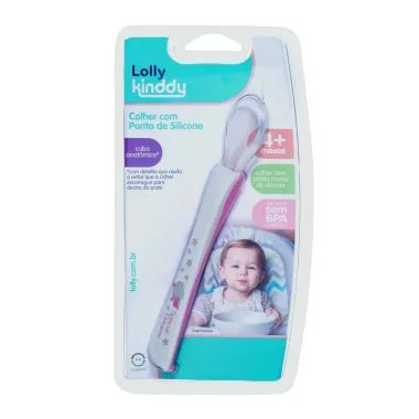 Colher com Ponta de Silicone Lolly Kinddy  4+ Meses Rosa