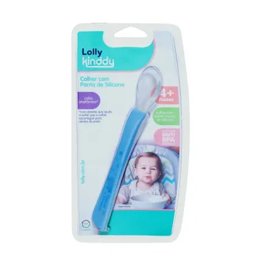 Colher com Ponta de Silicone Lolly Kinddy 4+ Meses Azul