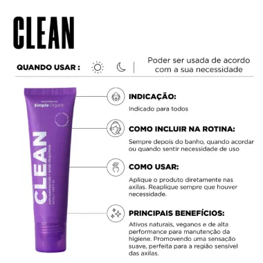 Desodorante Clean Simple Organic Niacinamida e &Aacute;cido Chiqu&iacute;mico 50ml