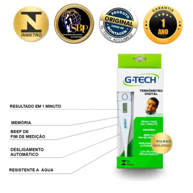 Termômetro Digital G-Tech Ponta Rígida Branco Selo