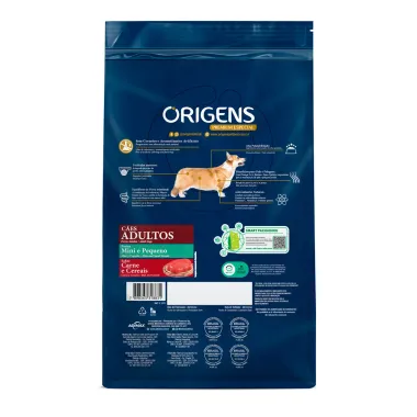 Ração para Cães Adultos Origens Porte Mini e Pequeno Sabor Carne e Cereais 3kg