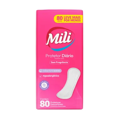 Protetor Di&aacute;rio Mili Cobertura Suave Sem Abas Sem Perfume Leve Mais Por Menos 80 Unidades