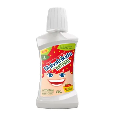 Enxaguante Bucal Malvatrikids Extrato Natural com Flúor e Xilitol Sabor Morango 250ml